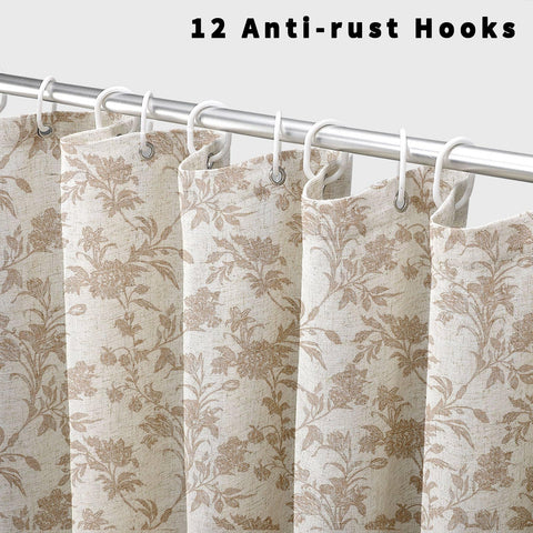 WOUVMA beige floral pattern draped on shower to create a cozy cottagecore vibe.