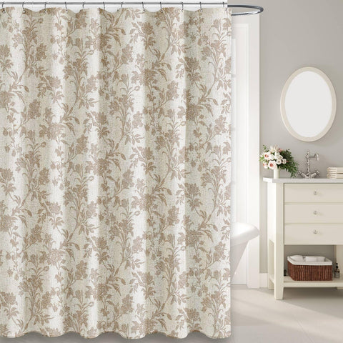 WOUVMA beige floral pattern highlights natural material for a soft, durable shower.