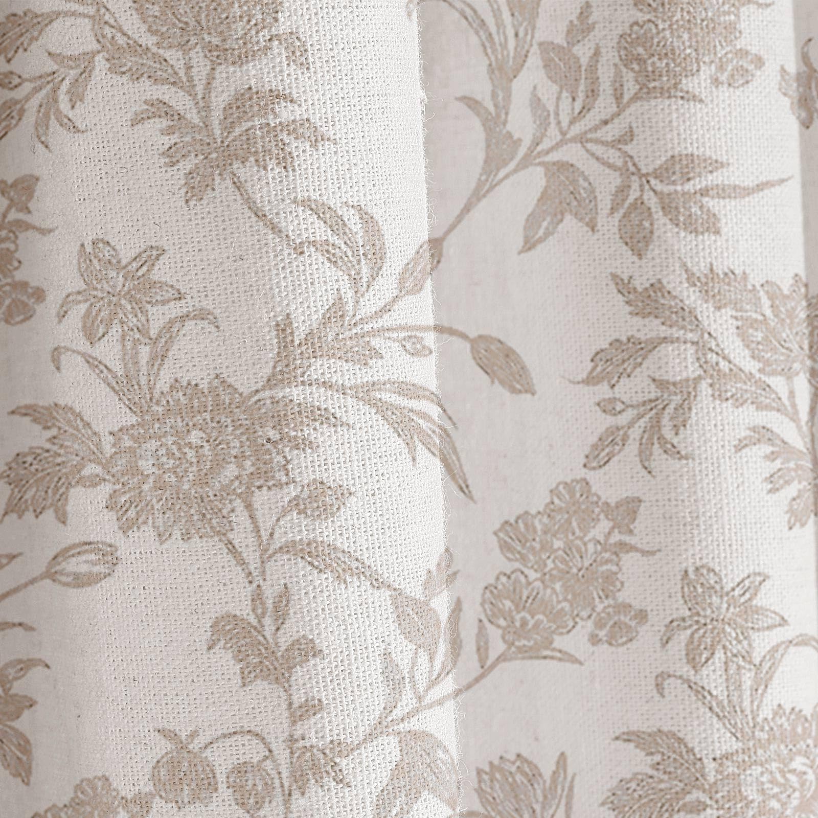 WOUVMA cotton linen blend curtain with beige flowers enhances spa-like bathroom ambiance.