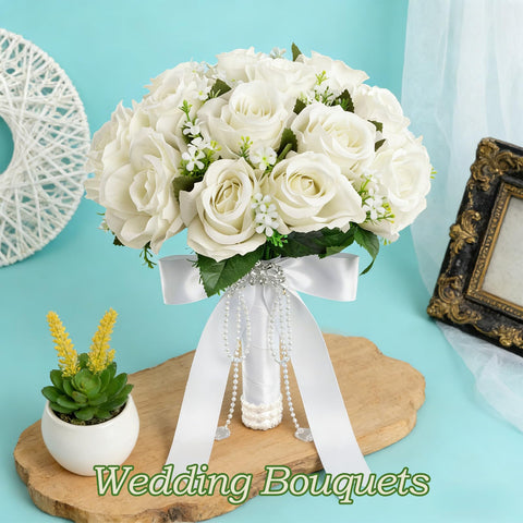 Wowagoga white bridesmaid bouquet for gowns and photos