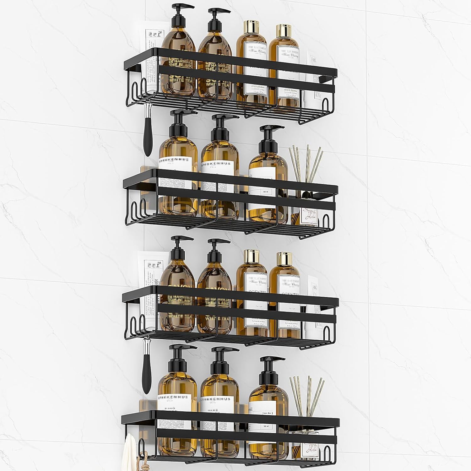 WOWBOX Shower Caddies 4 Pack front view showing compact space-saving layout