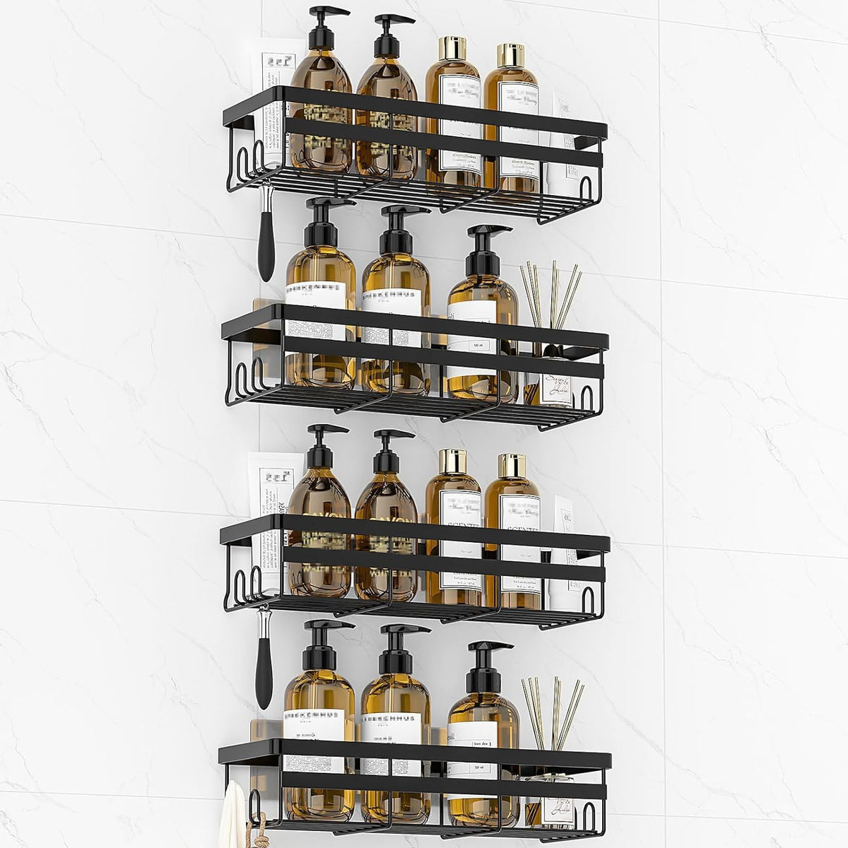 WOWBOX Shower Caddies 4 Pack front view showing compact space-saving layout