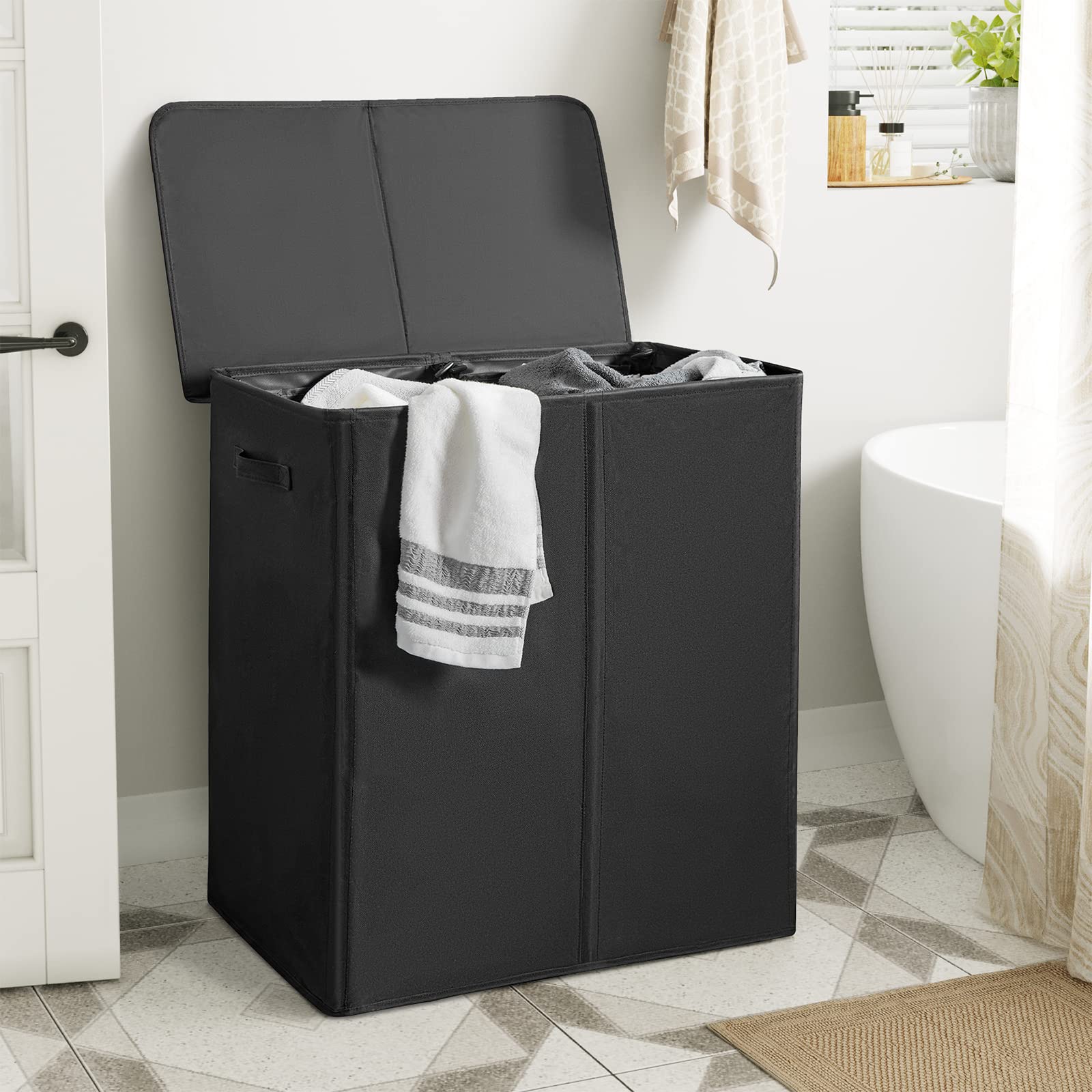 WOWLIVE removable liner bags for hamper enable easy transport to the washer.