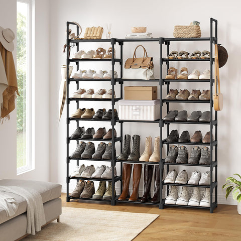 WOWLIVE shoe rack frame shows metal pipes and connectors for sturdy storage
