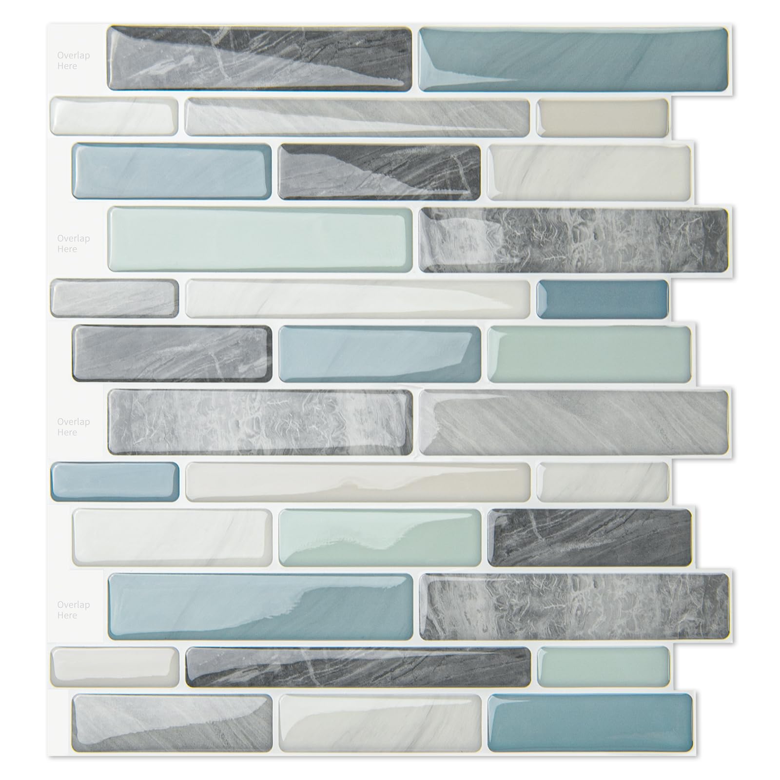 WOWSTAR grey-blue backsplash tile pack shot showing durable, easy-to-clean surface.