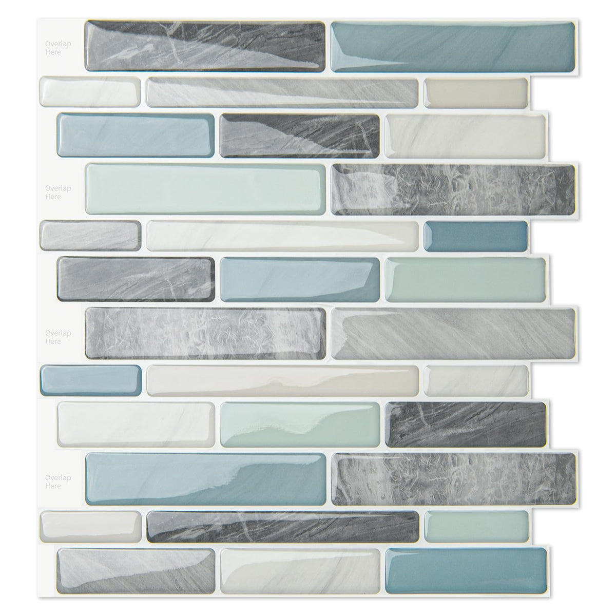 WOWSTAR grey-blue backsplash tile pack shot showing durable, easy-to-clean surface.