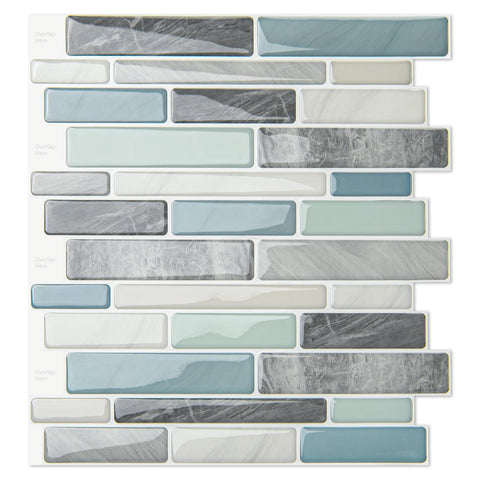WOWSTAR grey-blue backsplash tile pack shot showing durable, easy-to-clean surface.