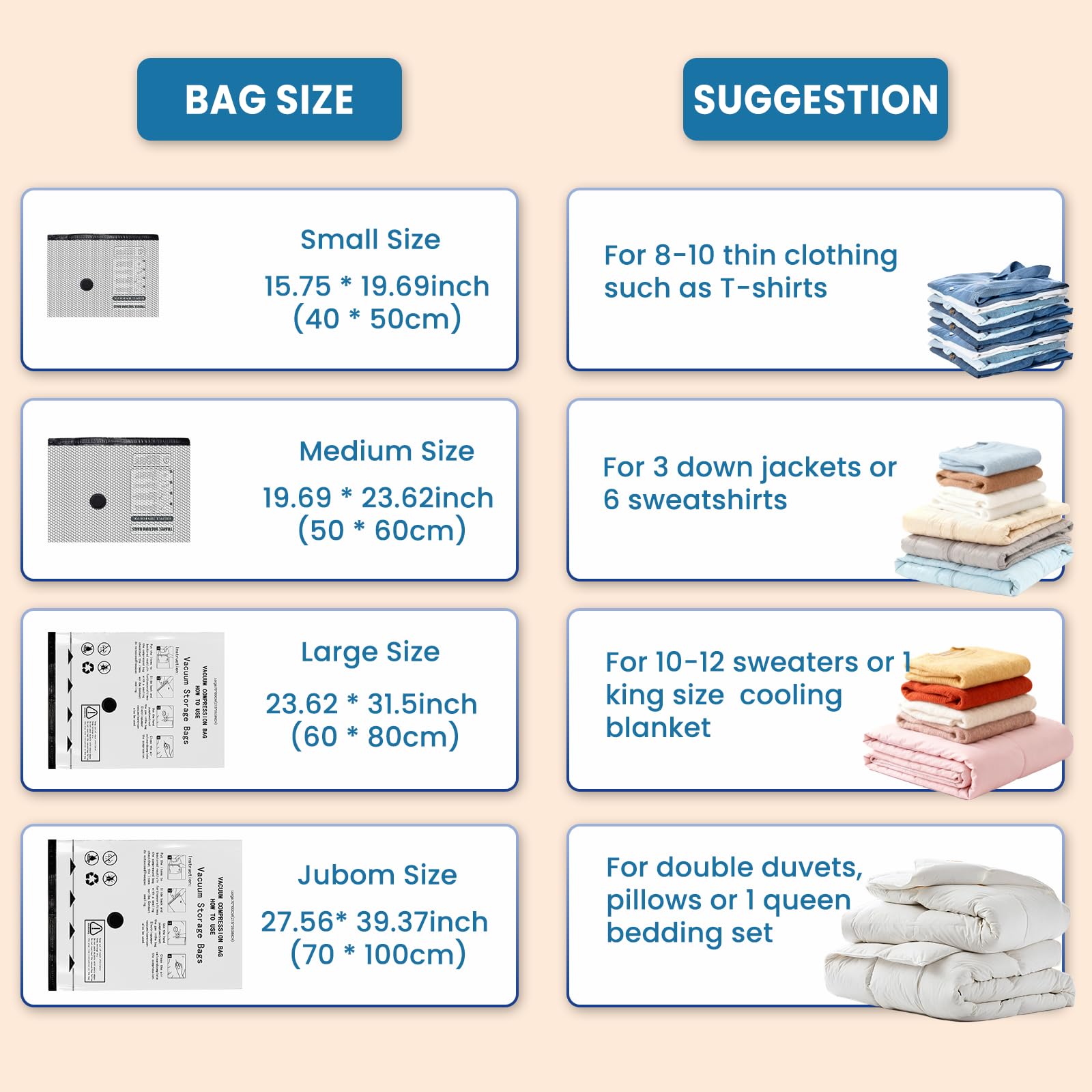 Wowtron vacuum bags fit into 20-inch carry-on luggage