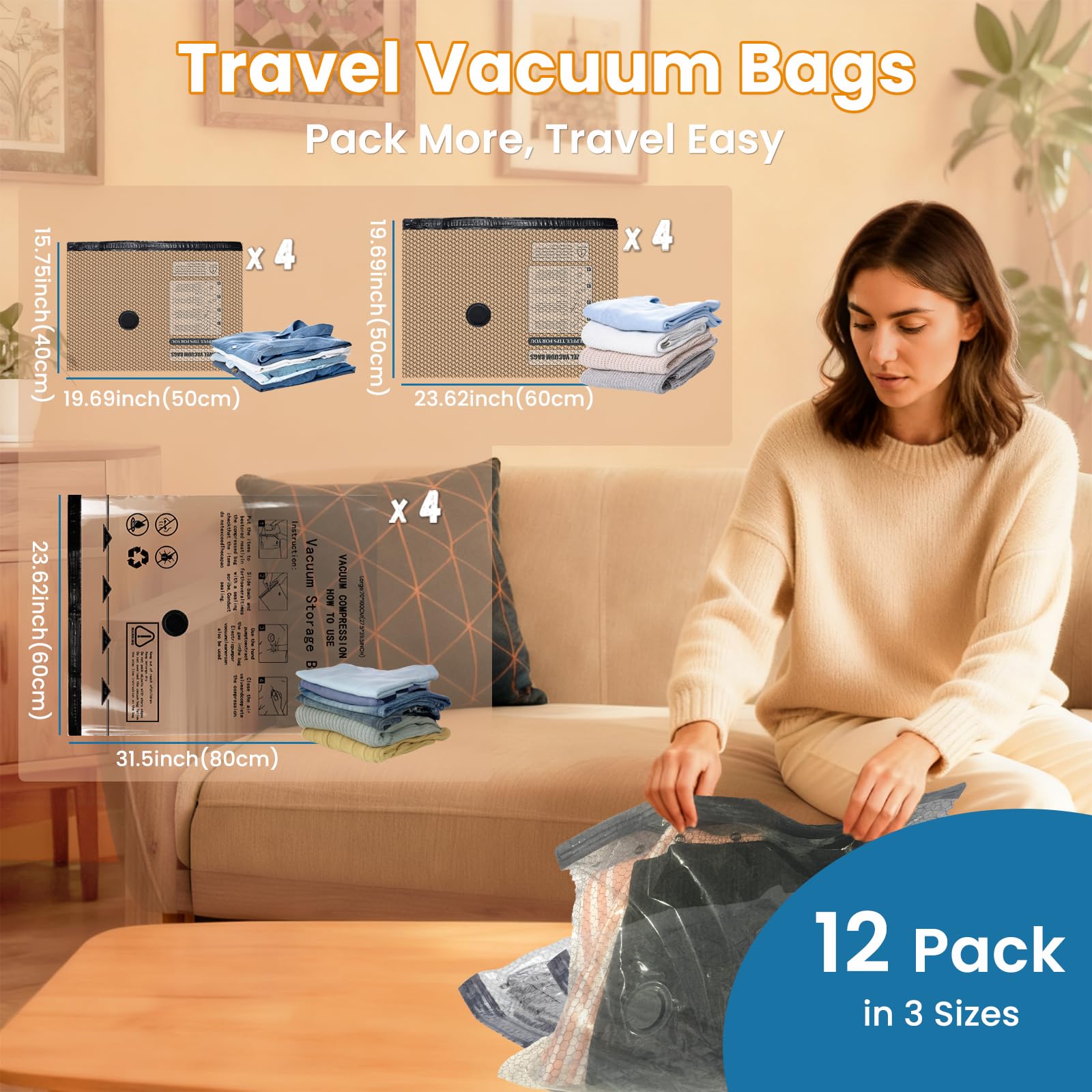 Wowtron vacuum bags carry-on compatible sizes help organize luggage efficiently