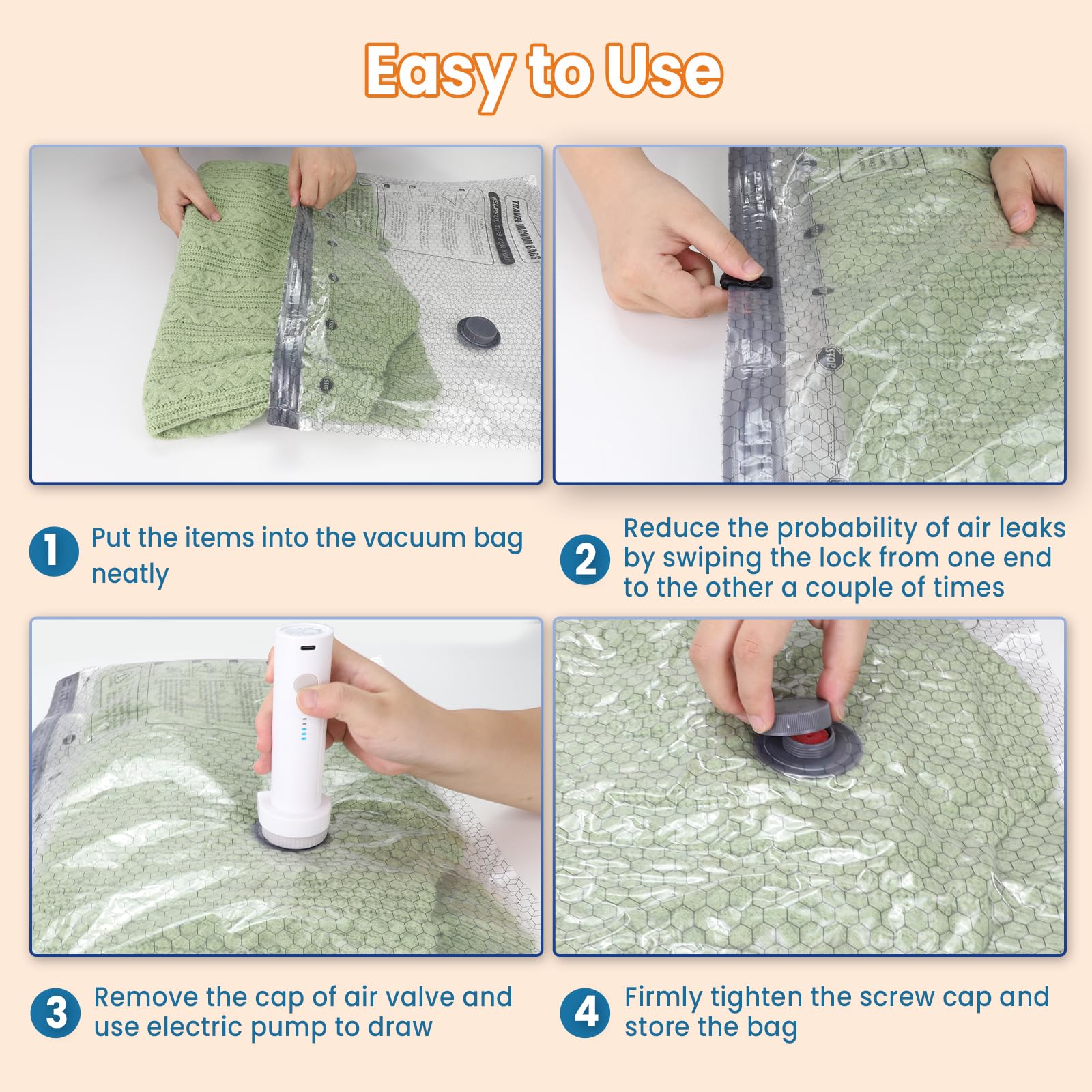 Wowtron vacuum bags durable PA+PE material withstands travel demands