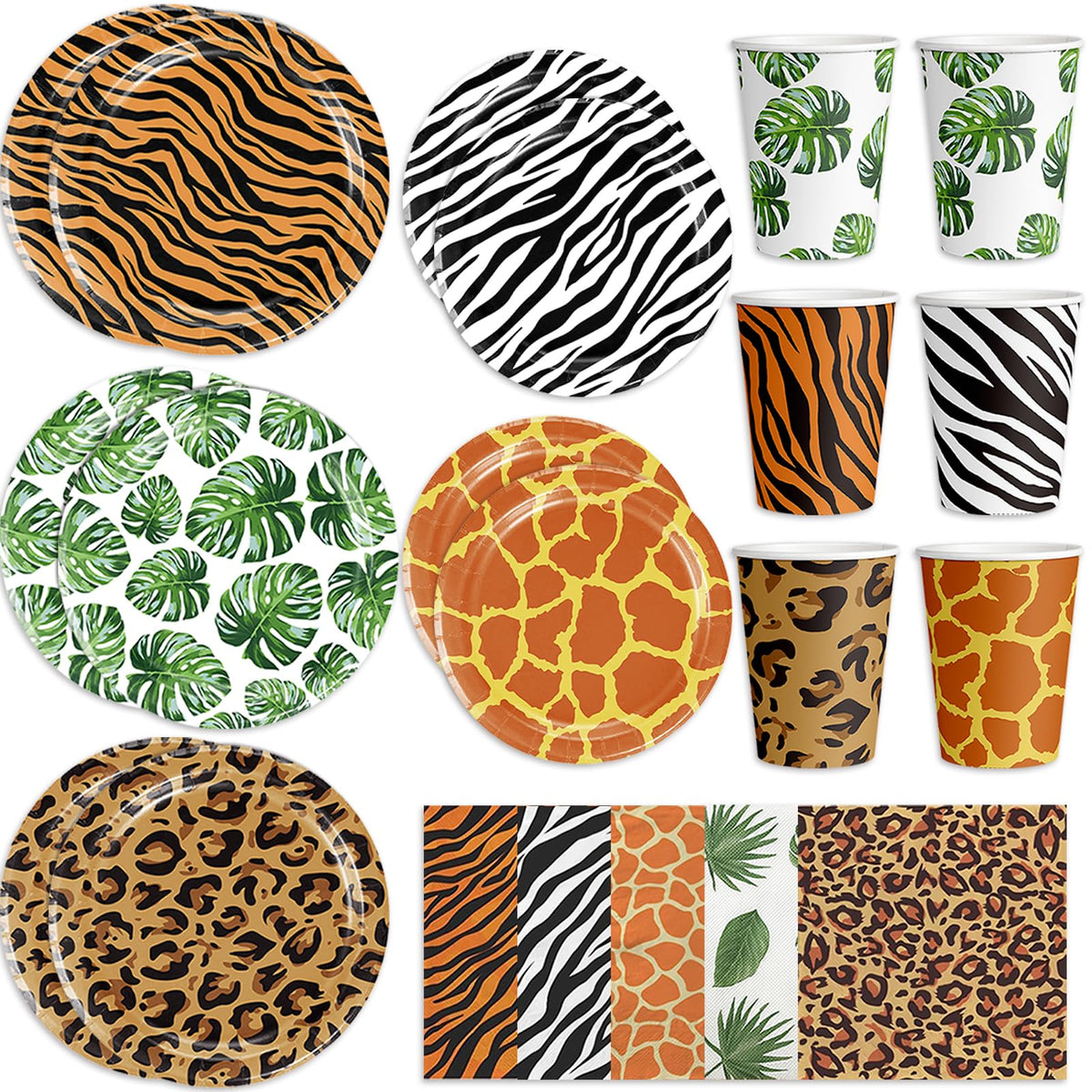 WPDiscZ jungle plates collection in vibrant patterns for safari party spreads