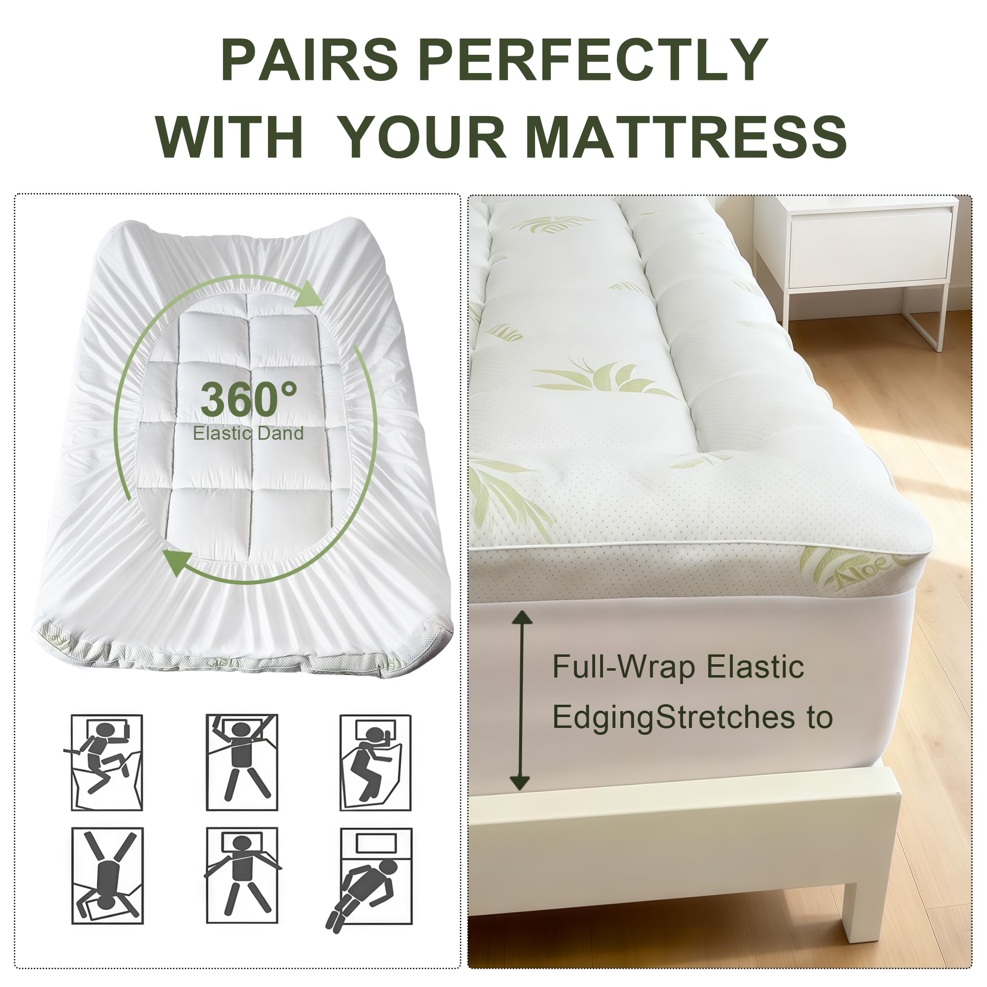 WQSPRING topper with 360° elastic skirt for secure fit