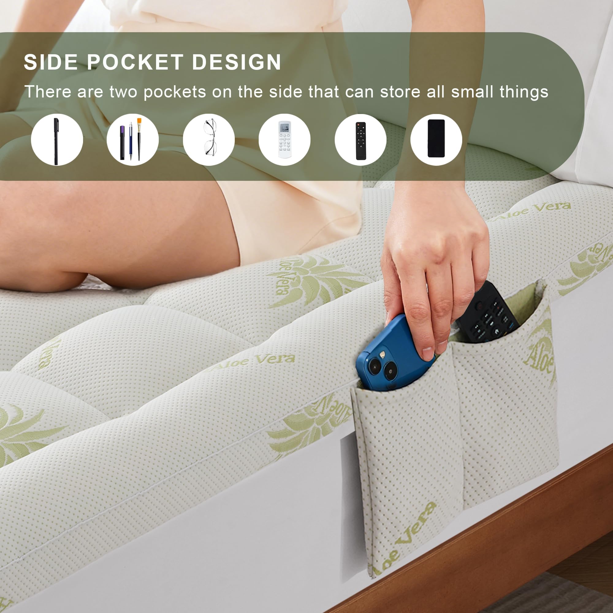 WQSPRING mattress topper showing deep 8-21 inch pocket fit