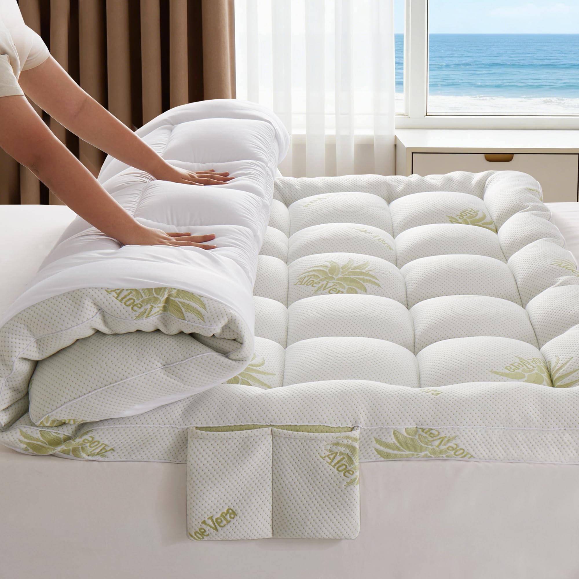 WQSPRING Queen mattress topper with pillow top for cloud-soft comfort