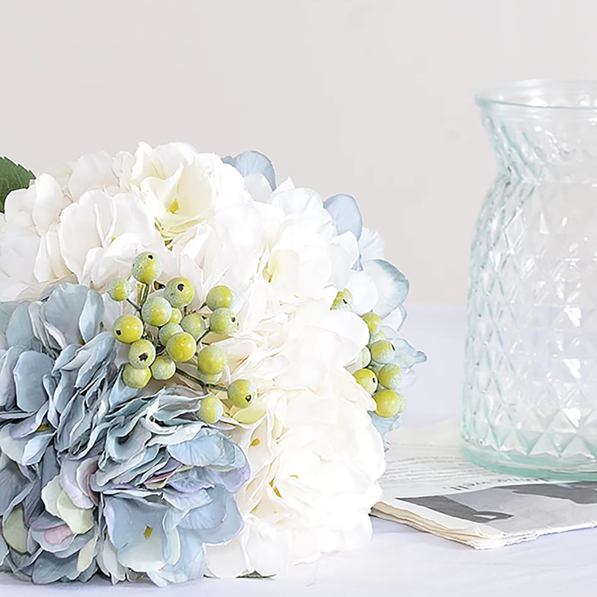 Wracra silk hydrangea artificial flowers closeup highlights lifelike textures