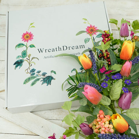 WreathDream 3D tulip heads create depth and lifelike charm.