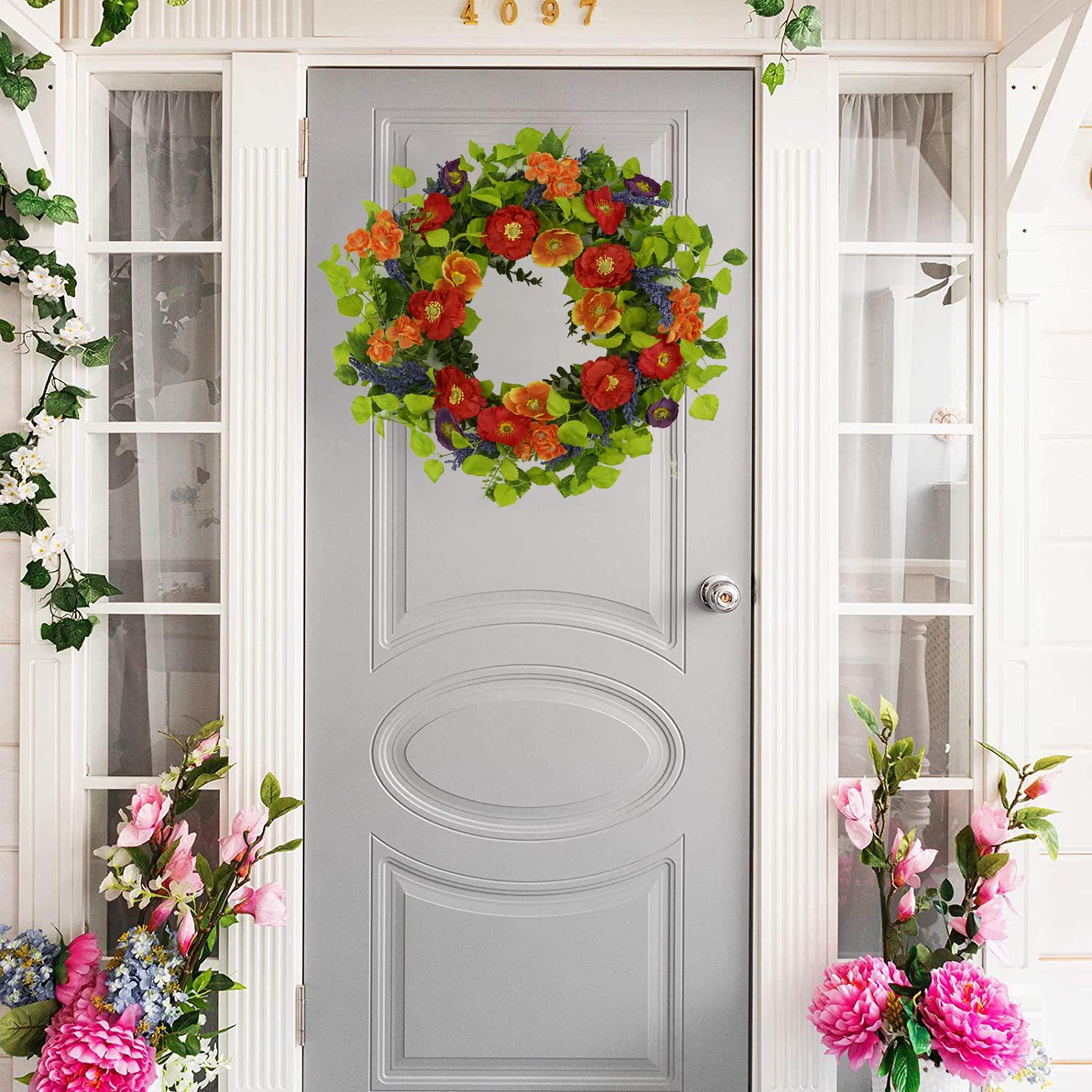 WreathDream poppy detail highlights lifelike petals for year-round decor