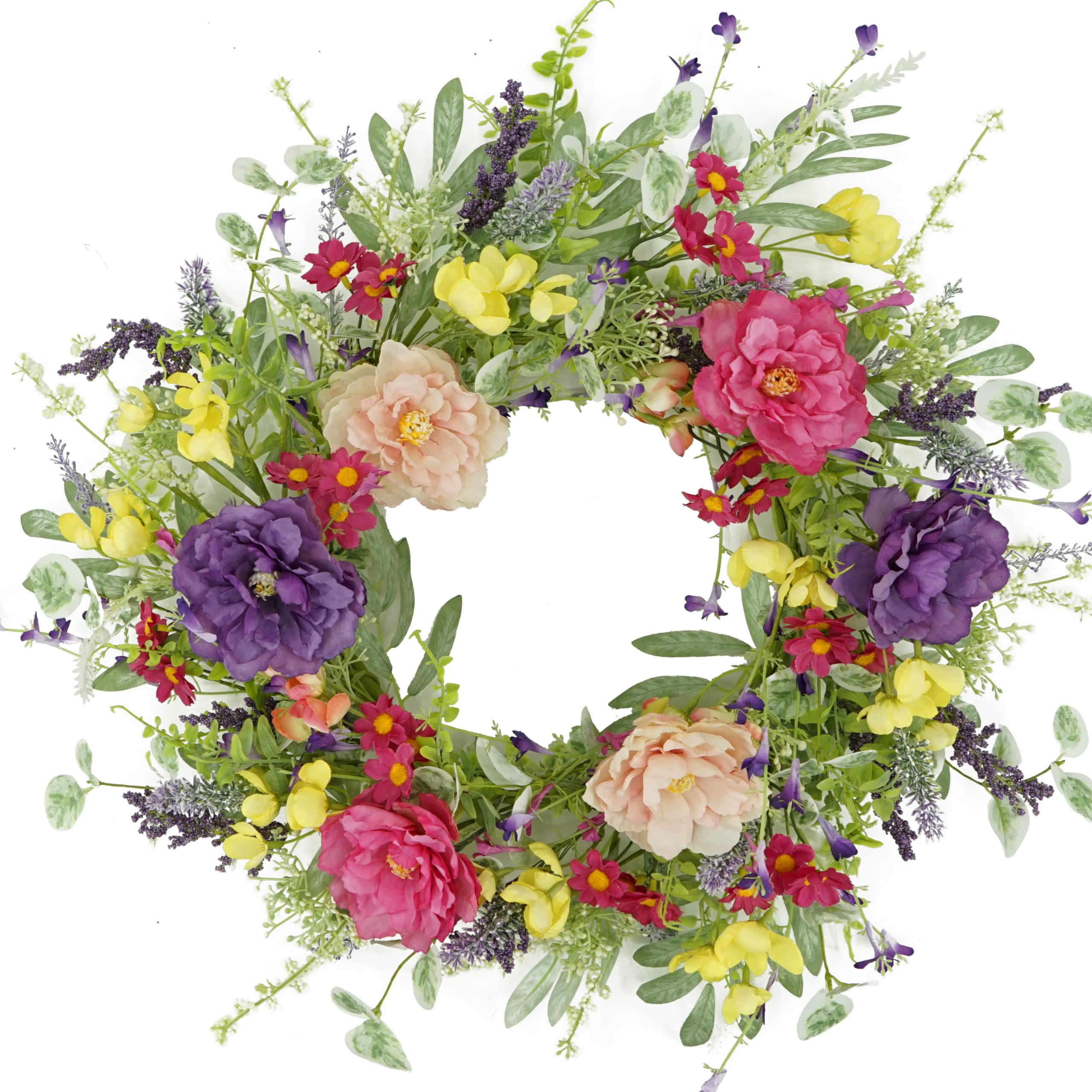 WreathDream spring-peony-wreath on front door enhances curb appeal.