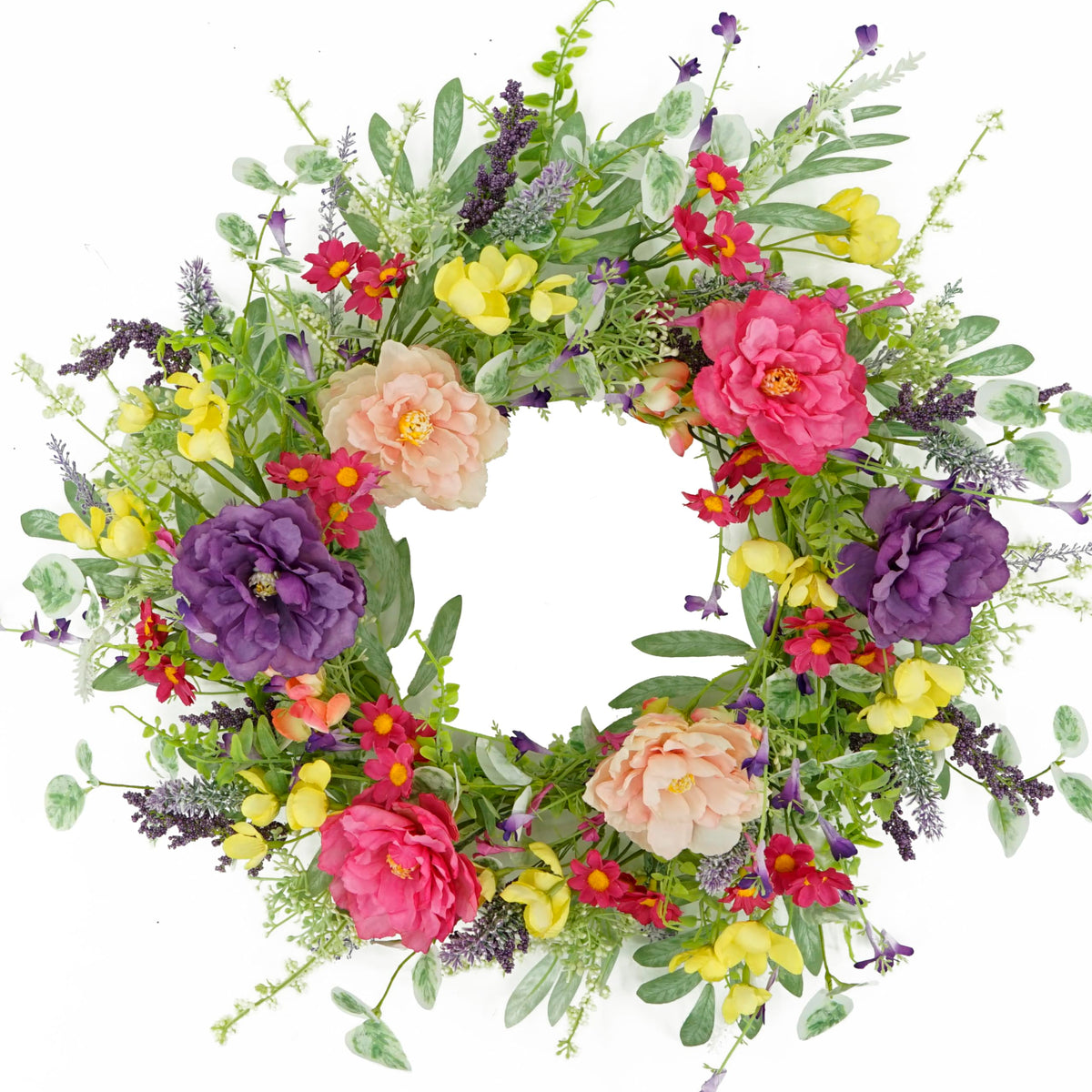 WreathDream spring-peony-wreath on front door enhances curb appeal.