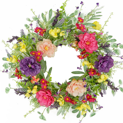 WreathDream spring-peony-wreath on front door enhances curb appeal.