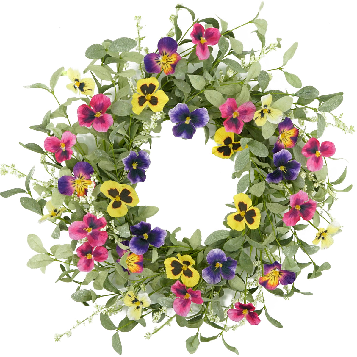 WreathDream spring wreath for front door with pansy accents adds curb appeal