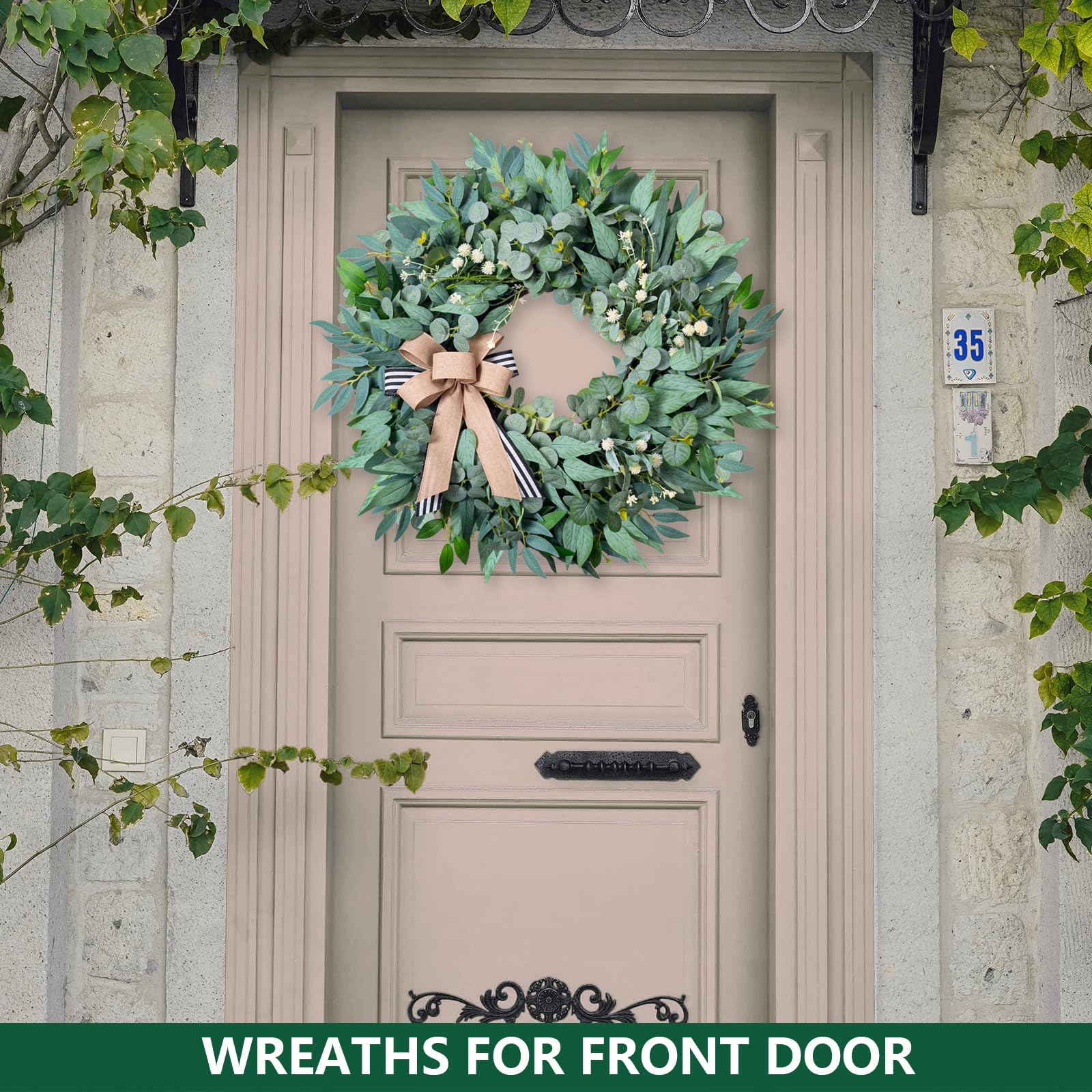 WREATHOME eucalyptus leaves texture highlights lush greenery.