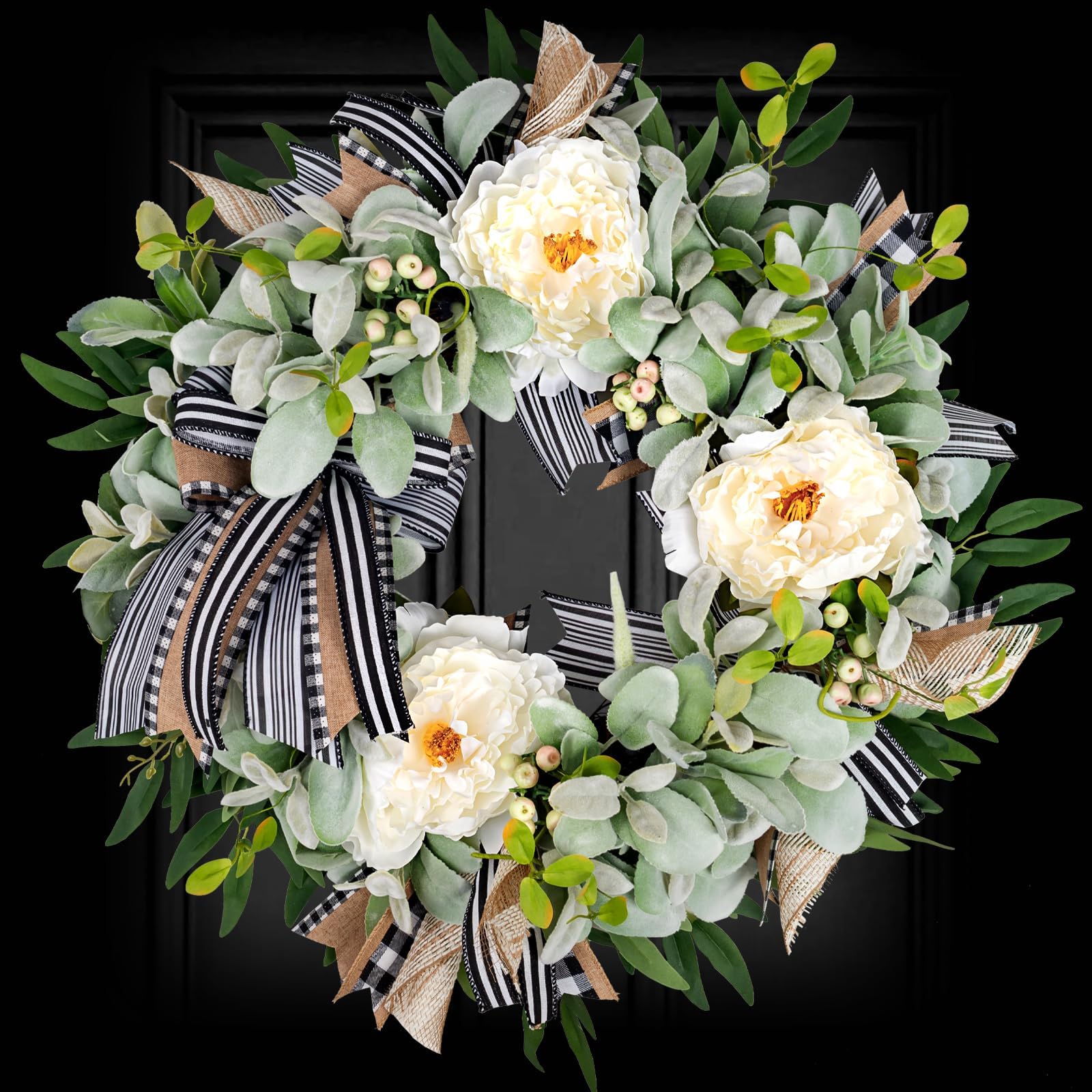 WREATHOME Lambs Ear Wreath front door 20in for year-round curb appeal