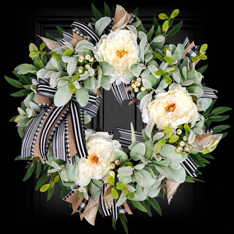WREATHOME Lambs Ear Wreath front door 20in for year-round curb appeal