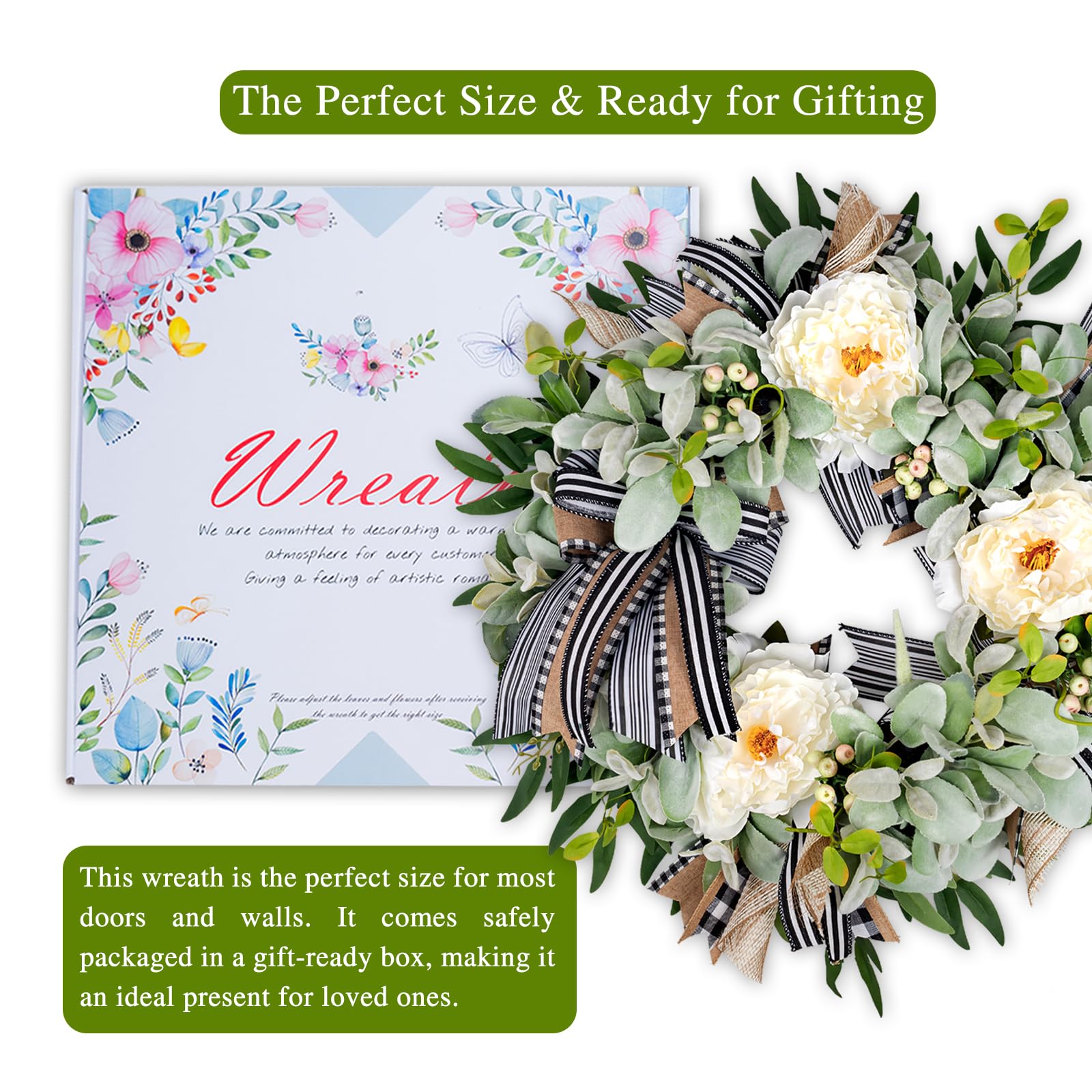 WREATHOME White Peonies Wreath with lush blooms for elegant decor