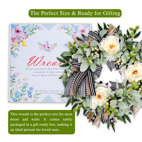 WREATHOME White Peonies Wreath with lush blooms for elegant decor