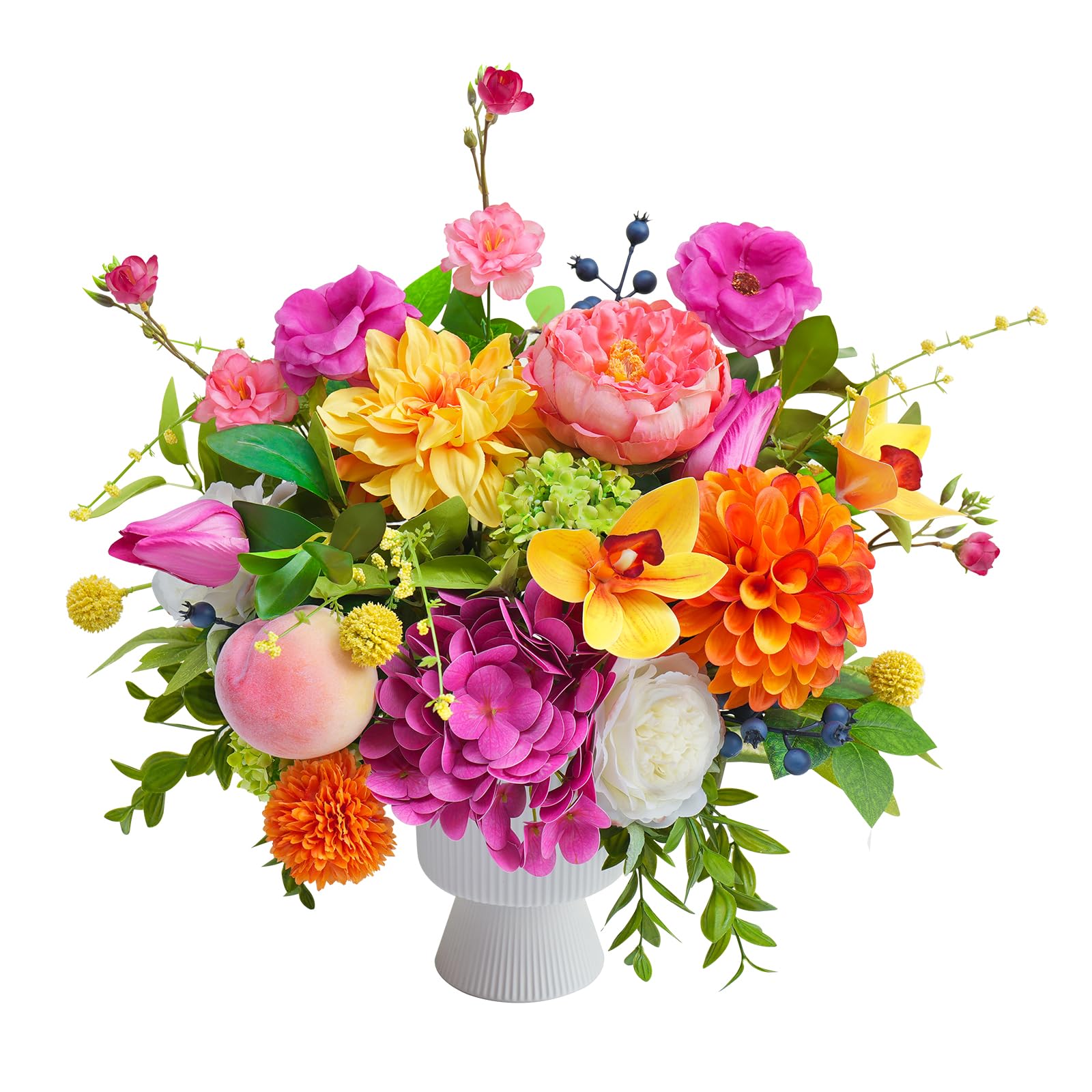 WreathQueen artificial flowers in vase with silk blooms for elegant home decor.