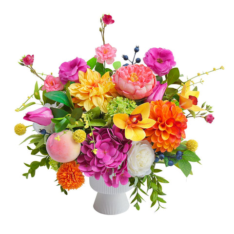 WreathQueen artificial flowers in vase with silk blooms for elegant home decor.