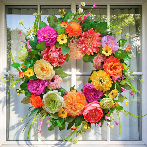 WreathQueen multi-season wreath that complements farmhouse decor with natural textures.