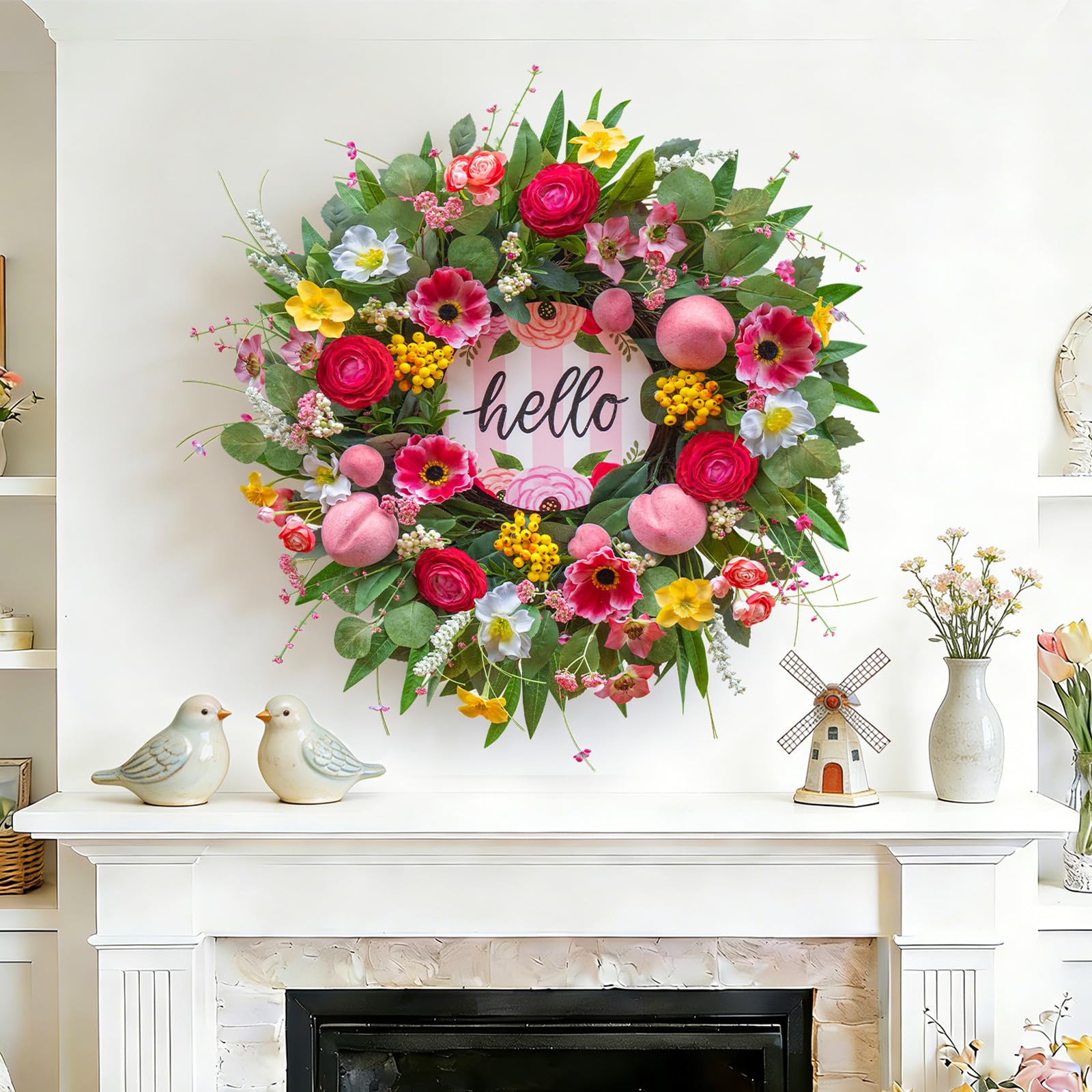 WreathQueen front door wreath with hanging loop ready to display.