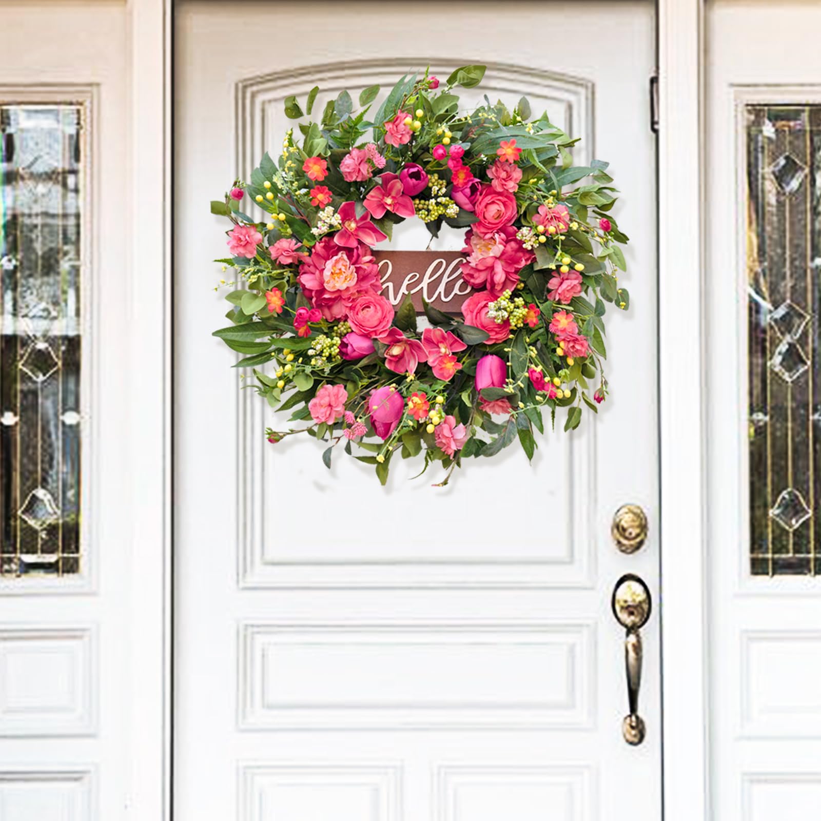 WreathQueen Pink peony and orchid close-up shows vibrant, lifelike blossoms.