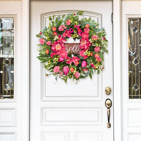 WreathQueen Pink peony and orchid close-up shows vibrant, lifelike blossoms.