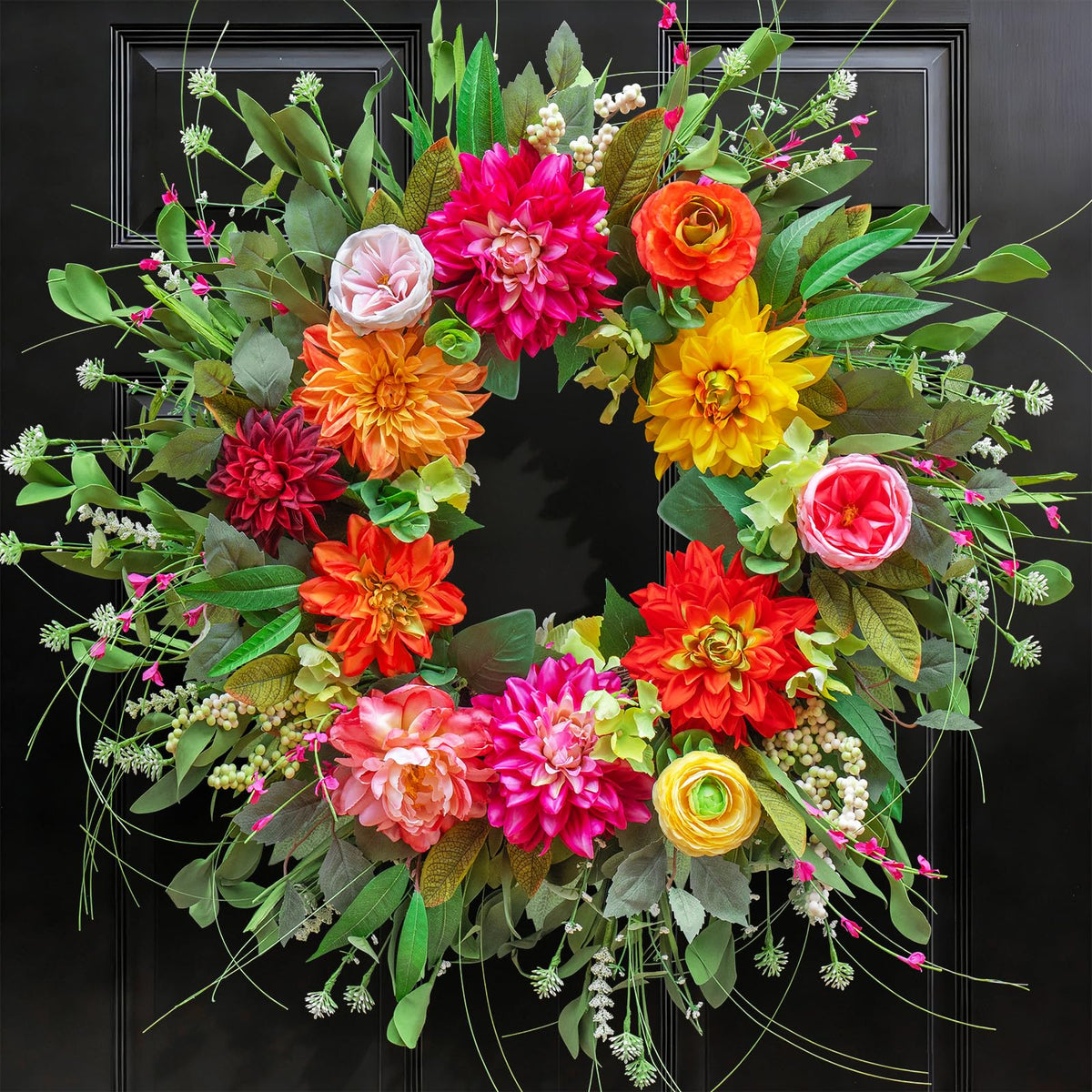 WreathQueen spring wreath front door 24in adds curb appeal with vibrant faux blooms.