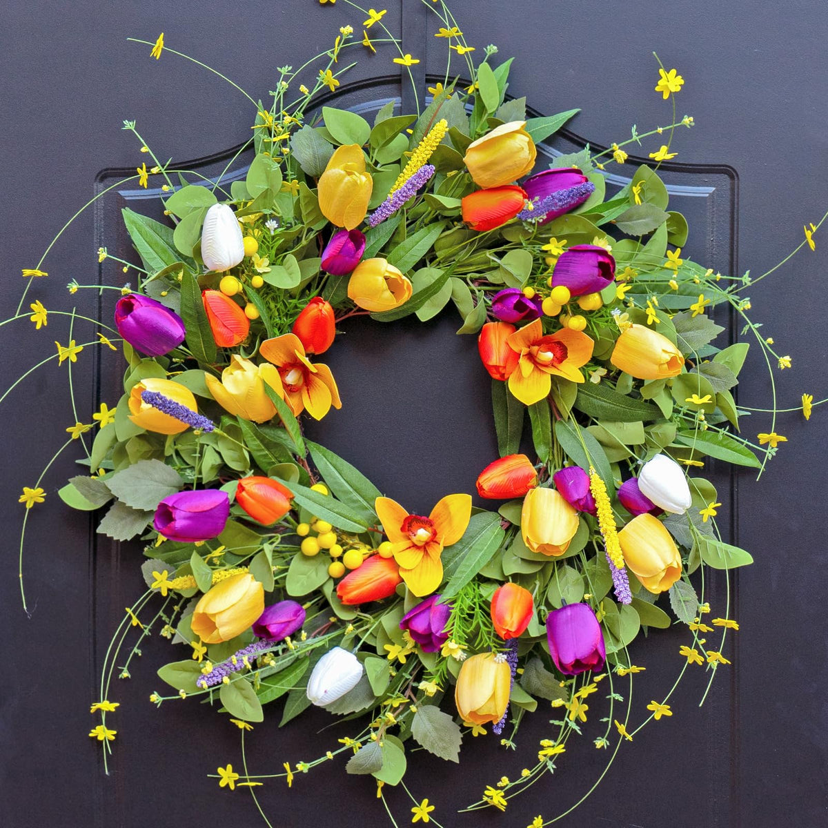 WreathQueen spring wreath on front door 24 inch adds welcoming color.