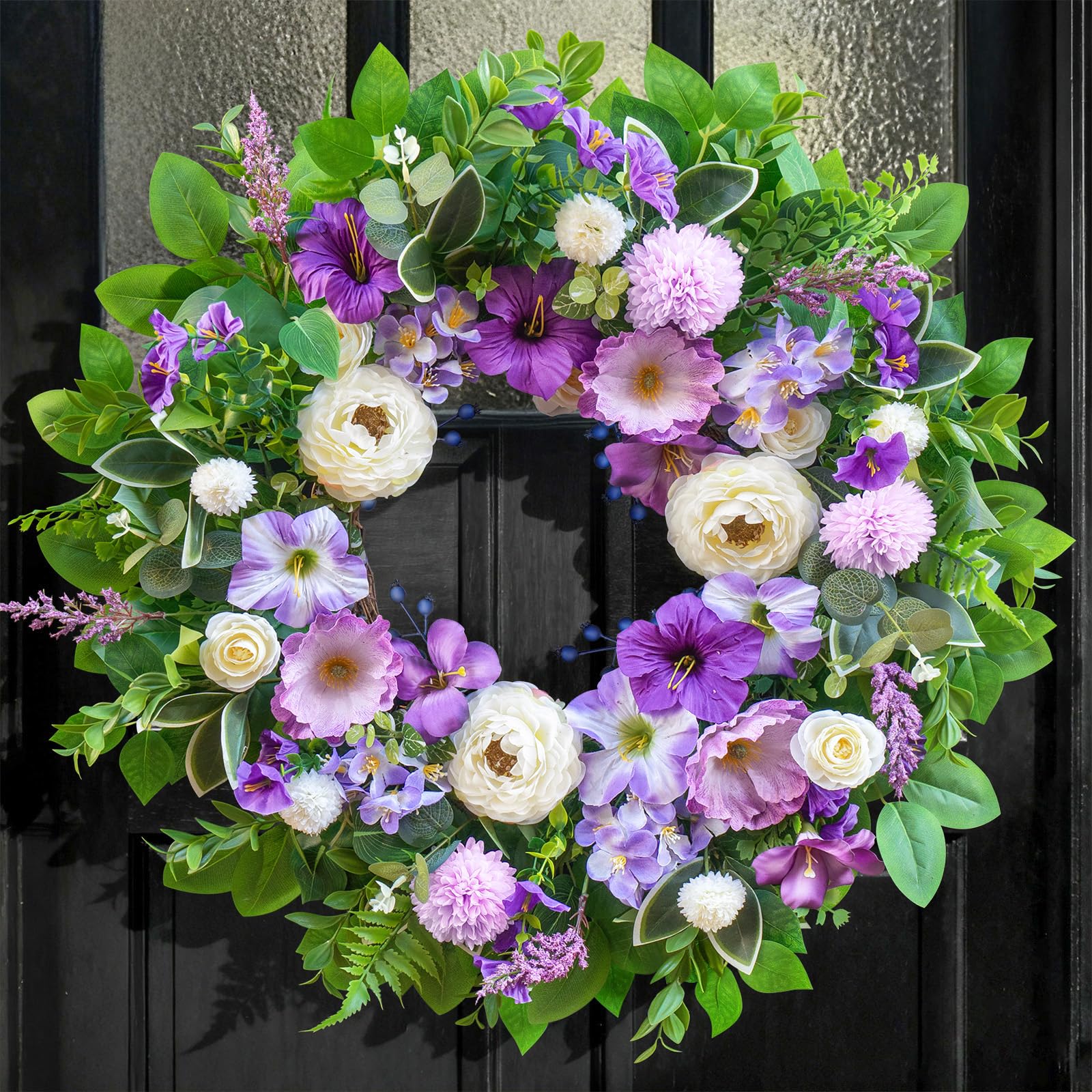 WreathQueen spring wreath on front door, 24 inch, ideal for welcoming curb appeal