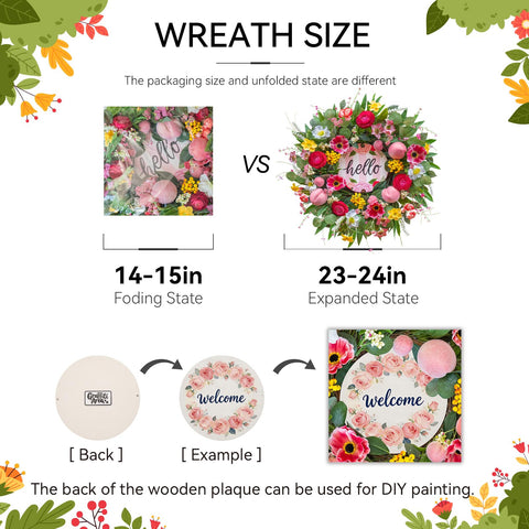 WreathQueen pink roses and cherry blossoms wreath for bright summer decor.