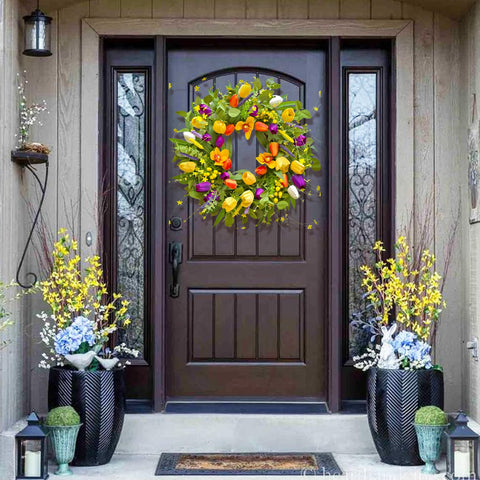 WreathQueen yellow orchid and tulip accents brighten interiors.