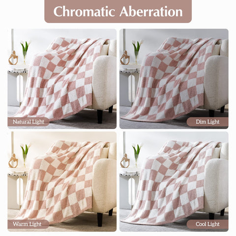 WRENSONGE checkered throw bed shows soft layering option.