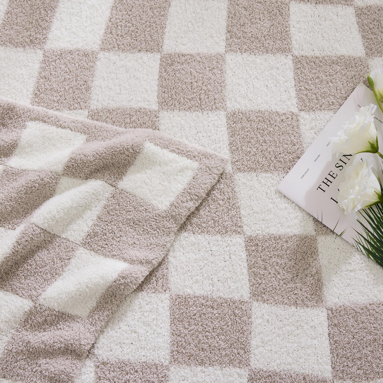 WRENSONGE checkered throw blanket on bed for lightweight warmth