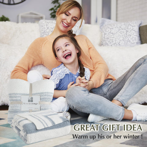 WRENSONGE gift-ready grey blue throw blanket with bow packaging