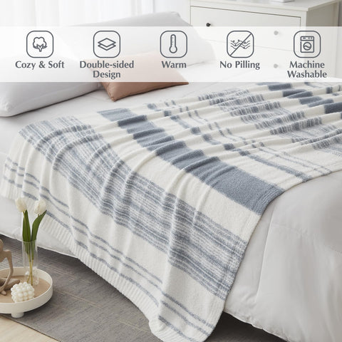 WRENSONGE grey blue throw blanket on sofa for cozy evenings