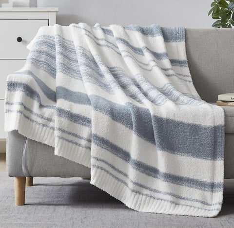 WRENSONGE grey blue throw blanket wide view showing soft plush fabric