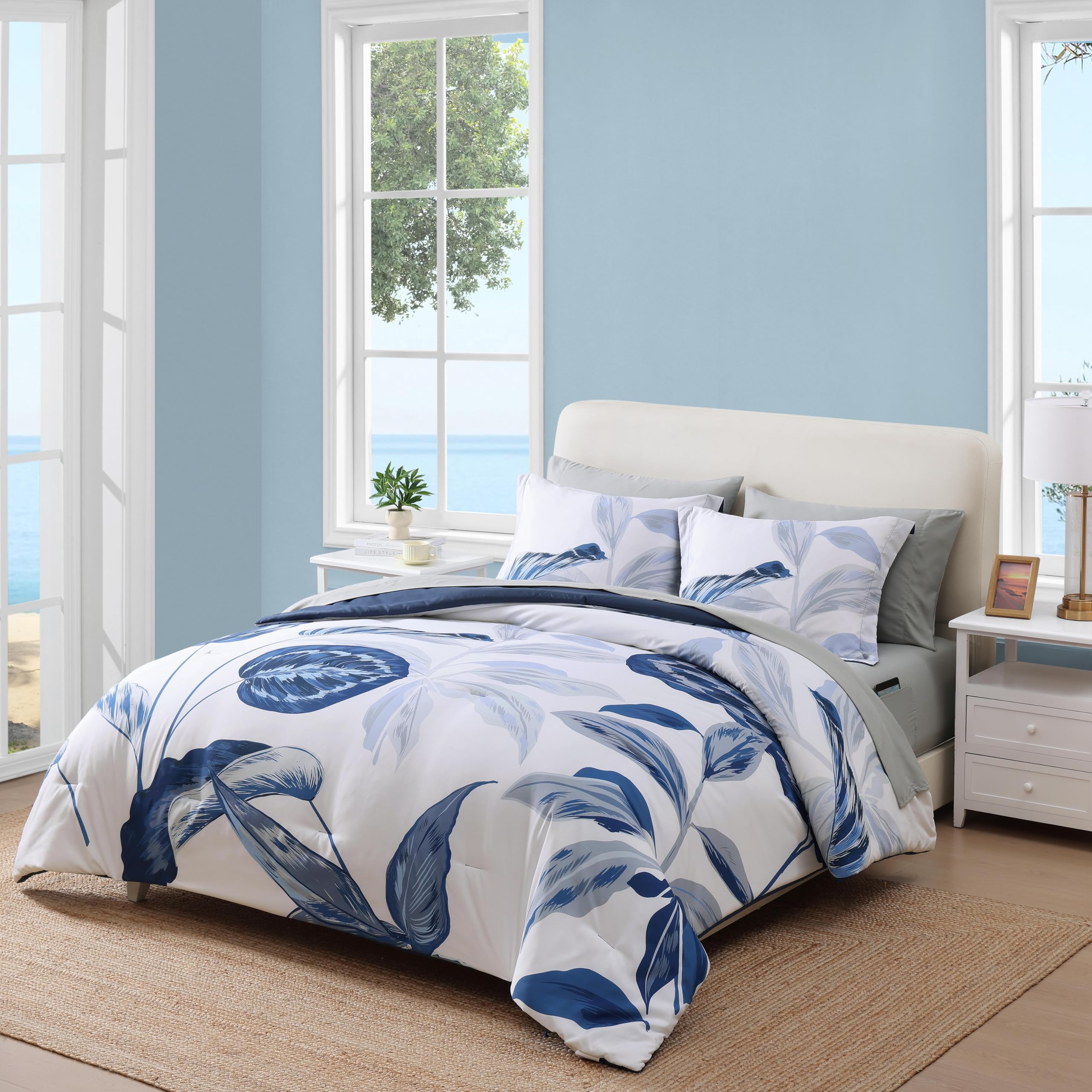 WRENSONGE pillow shams with blue leaves for cohesive styling and support