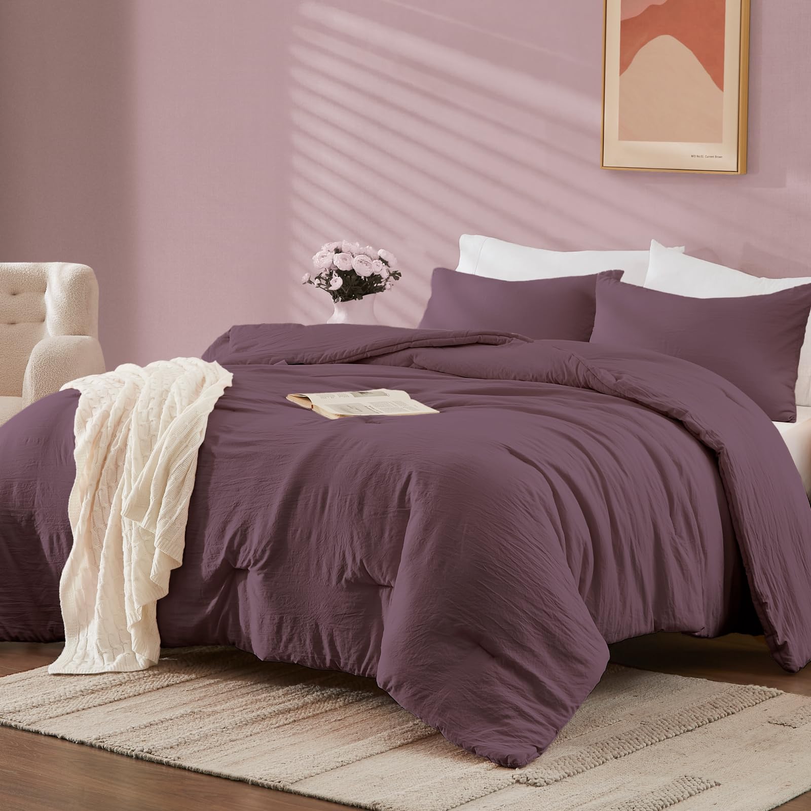 WRENSONGE pillow shams in deep purple paired with the comforter.