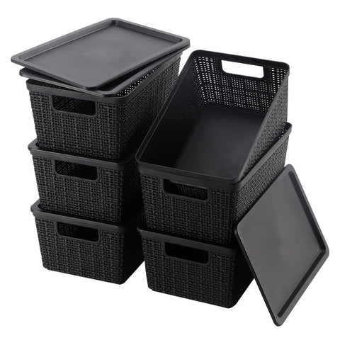 WRRLORS six-pack storage baskets with lids, breathable design for tidy closets.