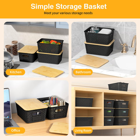 Wrrlors bamboo-lid organizer bin adds natural style to kitchen and closet storage.